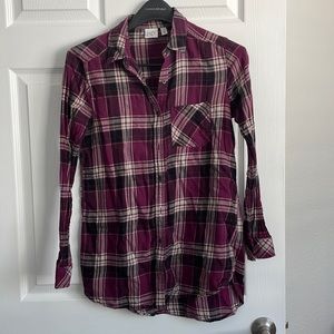 BP Purple Lightweight Plaid Flannel Long Sleeve Button Up Oversized Boyfriend